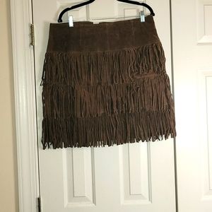 Metrostyle Vintage Sexy Suede Brown Fringe Skirt